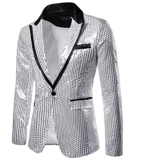 Men's black Sequin Party Blazer Slim Fit Wedding Party Suit Jackets High Quality dancer high density sequined Blazer suits in - 4347Louisville