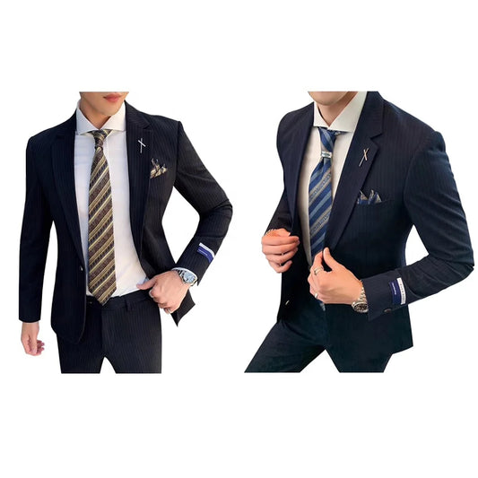 In-Stock factory  price notched collar pinstripe bespoke 2 pcs set blue tuxedo wedding men suit - 4347Louisville