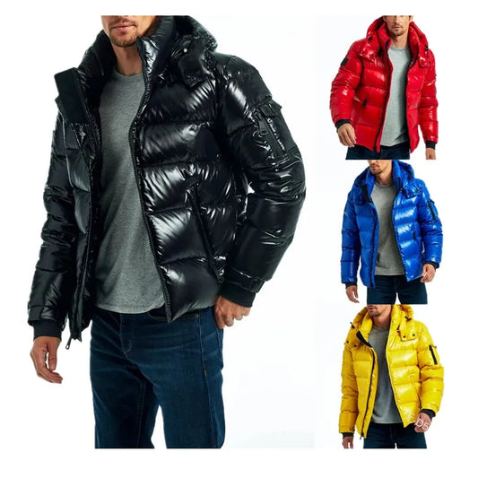 Bubble Coat Men Solid Warmth Puffer Jacket Men Zippered Hoodie Winter Jacket Men - 4347Louisville