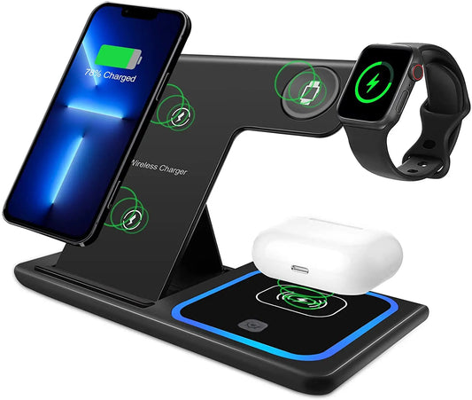 15W Wireless Charger 3 in 1 Fast Foldable Charging Station Dock for iPhone 13 12 11 Pro XS XR X SE 8 8 Plus Apple Watch AirPods - 4347Louisville