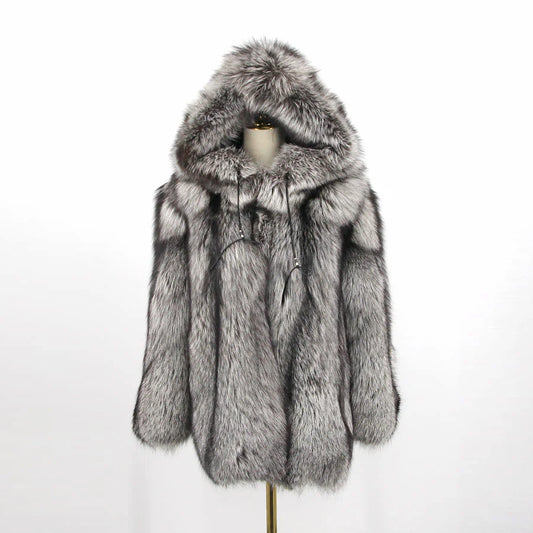 Winter Warm Fur Jacket Men Luxury Fluffy Real Silver Fox Mens Fur Coats - 4347Louisville