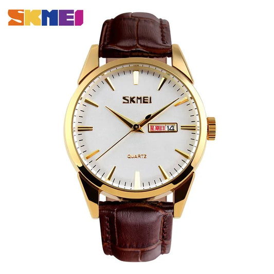 SKMEI 9073 Men's Fashion & Casual High Quality Classic Simple Style Leather Band Calendar Analog Chronograph Waterproof watches - 4347Louisville