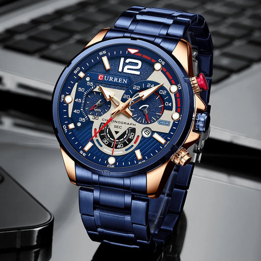 CURREN 8395 Luxury Men Watch Fashion Calendar Wristwatch Stainless Steel Band Sport Quartz Watches - 4347Louisville