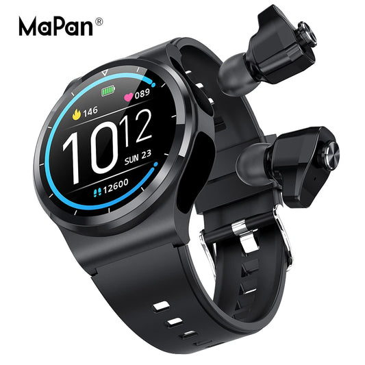 Smart Watch with Bluetooth Earphone TWS Health Heart Rate Sleep Blood Pressure Wireless Earbuds Wrist Smart Watches - 4347Louisville